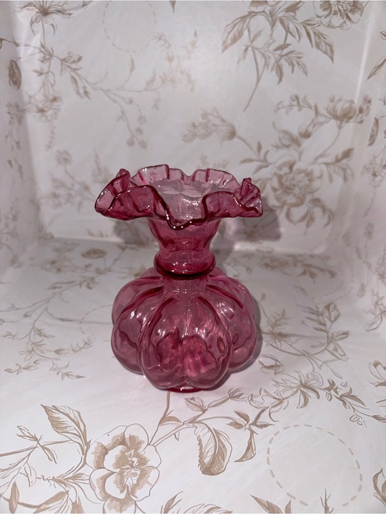 Fenton Other - Fenton Cranberry Pink Ruffled Art Glass Vase
